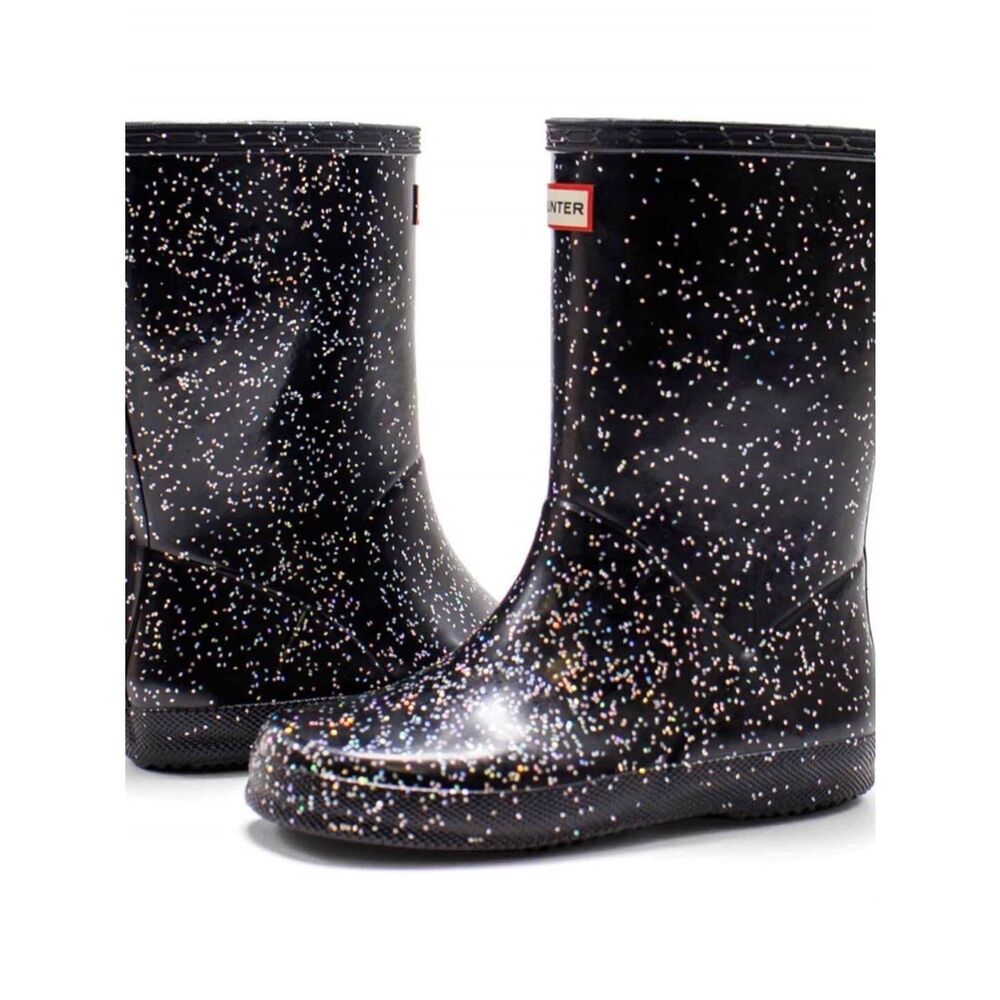Hunter Black Glitter Speckle Rain Boots Sz 12